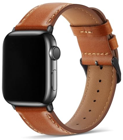Tasikar Lederarmband Kompatibel mit Apple Watch Armband 49mm 46mm 45mm 44mm 42mm Premium Echte Leder Ersatzarmband Kompatibel mit iWatch Ultra 3 2 1 SE Series 11 10 9 8 7 6 5 4 3, Klassisches Braun