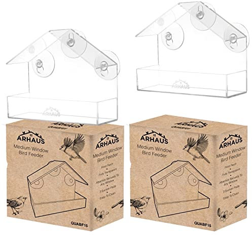 Arhaus 2 x Window Bird Feeder Stations Seed Peanut Mealworm Suction Perspex Clear View