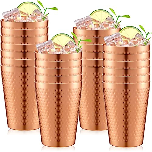 Tanlade 24 Pcs Aluminum Copper Cups Bulk, 14 oz Water Tumblers, Metal Copper Cups for Drinking, Hammered Surfaces Mirror Finish Stackable Cold Glasses for Red or White Wine Iced Coffee (Gold)