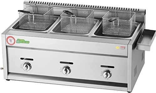 Friteuse à gaz extérieure commerciale, friteuse au propane de bureau en acier inoxydable de cuisine de restaurant professionnel, friteuse à double cylindre multifonction, friteuse avec panier et couve