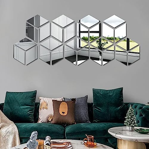 SSyang Miroir Mural Autocollant, 24 Pièces 3D Auto-Adhésif Amovible Triangle Stickers, 14 * 8cm, Miroir Brochage Bricolage Stickers Muraux Carreaux de Papier Peint, pour la Maison Salon (Silver)