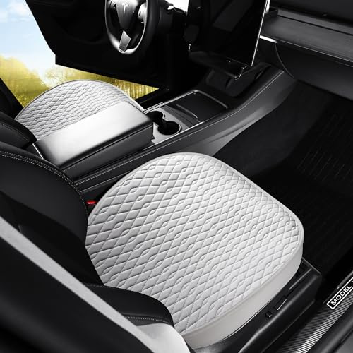 SanQing 2PCS Car Seat Cover Luxury Napa Leather Seat Covers for Tesla Model 3 Car Seat Bottom,Heavy Duty Seat Cushion Protector Without Backrest(Cream White, Model 3)