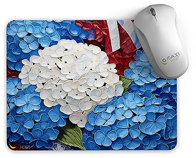MAXIKIWI - Mouse Pad, Anti-Slip Rubber Base, Ultra Smooth, Durable Material, Modern Design, Vivid Colors, Waterproof - 3D Blue hydrangeas flower - 22x18CM