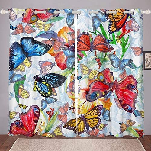 Kinder Vorhänge Schlafzimmer Schöner Schmetterling Schiebegardinen Blickdichter Bedroom Children's Room Vorhang Mit Ösen Verdunkelungsgardine, Vorhänge 3D Wohnzimmer 2 X 150 (B) X 166 (H) cm