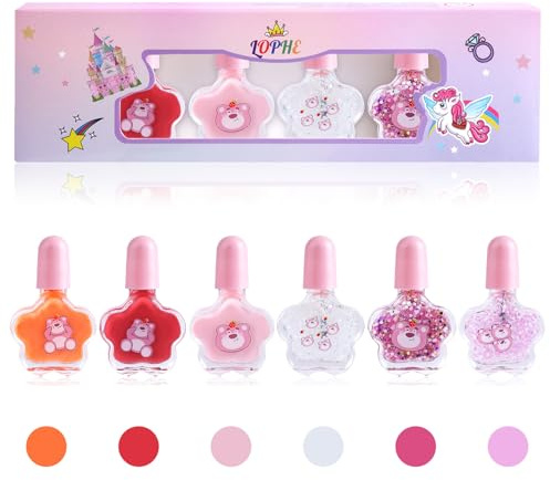 LOPHE Vernis Ongle Enfant, 6 Couleurs Vernis Enfant à L'eau, Coffret cadeau de à séchage rapide à base de plantes, Cadeau Noël pour Enfants, partir de 5 ans,D
