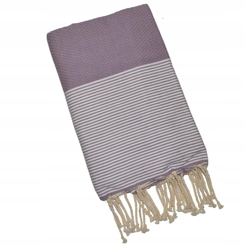 Pawakabano Fouta, asciugamano per hammam, telo da sauna, asciugamano in cotone, motivo a nido d'ape, circa 200 x 100 cm (bianco lavanda)