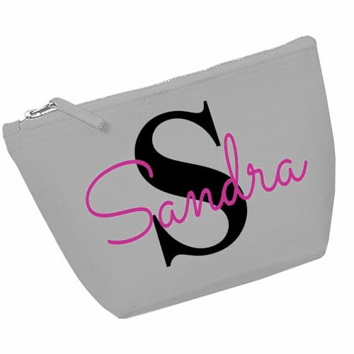Kosmetiktasche mit Name Bedruckt personalisierte Schminktasche für Handtasche Beautybag Accessoire Tasche Grau S