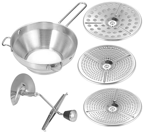 ABOOFAN 1 Ensemble Moulin À Nourriture Rotatif Presse-Pommes De Terre Avec 3 Disques De Fraisage Broyeur Manuel De Fruits Et Légumes Manivelle Presse-Purée Presse-Purée Bol Presse-Citron