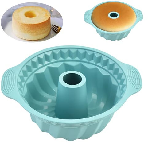 Marstey Silicone Chiffon Cake Mold，Cake Mould Silicone Baking Pan，Non-Stick Coating Ring Cake Tin With Handle Grips,Silicone Baking Pan Used To Make Chiffon Cake Cheesecake （Blue）