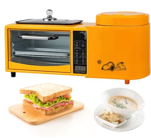 Breakfast Station, 4 In 1 Breakfast Maker Machine with 1L Cooking Pot, Non-stick Frypan, 8L Toaster with HD Touch Screen, 2 Layer Independent Temperature Control, Suitable for Home Use ( Color : Yello