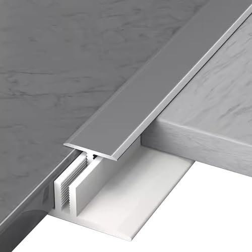 Übergangsprofil Abdeckleisten Flacher Trennstreifen für Den Boden Aus Grauer Aluminiumlegierung, Länge 150cm 130cm 110cm 90cm, Rutschfeste Wasserdichte Übergangsschwelle für Boden und Tür(135cm/53.1 i