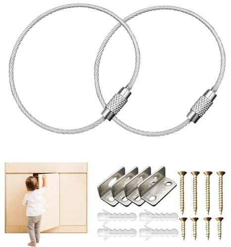 Uhngw Kippschutz-Set für Möbel, hohe Zugkraft, Metall-Möbelgurte, Edelstahl-Kommode, Wand-Sicherheitsanker, stabile Metall-Möbel-Sicherheitsgurte für Schrank