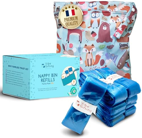VibeGifting, Pack Ahorro XXL 9 Recambios Papelera Pañales Compatibles con Recambios Tommee Tippee Recambios Universales 10 mt perfumadas anti-olor100% recicladas.Ideales para recién nacidos