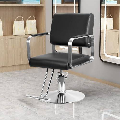 Calager Chaise de salon de coiffeur hydraulique réglable en hauteur avec appui-tête et repose-pieds, pivotante à 360°, pour coiffure, beauté, spa, tatouage, noire
