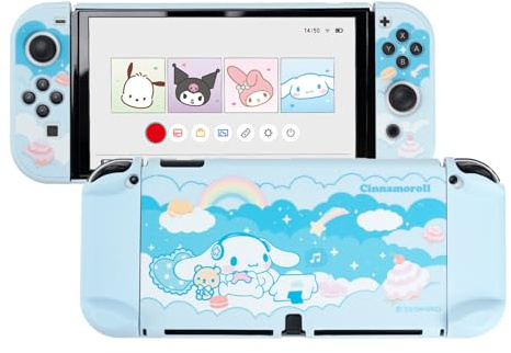 Kuitmor Schutzhülle für Switch OLED, Schlanke Hülle mit Kratzfestem und Stoßdämpfendem Design, Rutschfeste Griffhülle, Weiche Anti-Kratz Skin Kompatibel mit Switch OLED (Blaue Cinnamoroll)