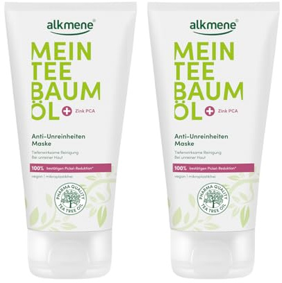 alkmene Teebaumöl Maske gegen Pickel, Mitesser & Unreinheiten vegan | 2x 75 ml - 100% bestätigen Pickel Reduktion - Gesichtsmaske Männer & Frauen, Gesichtsmaske Mitesser Maske Männer