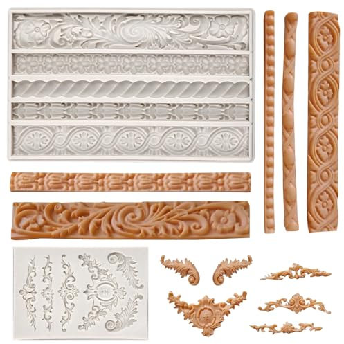 KLYNGTSK 2 Stück Barock Fondant Silikonformen 3D Barock Fondant Formen Vintage Silikon Kuchenform Barockstil Relief Silikonform Blumenrebe Fondant Formen Süßigkeiten Form für Fudge Kuchen Schokolade