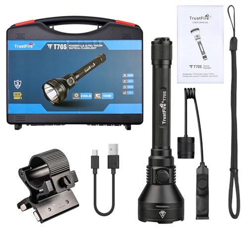 TrustFire T70S Kit Linterna Caza LED Alta Potencia 2350 Lúmenes, Linterna Táctica Recargable de Largo Alcance 1050 metros Super Brillante Impermeable para Caza Búsqueda y Rescate, Camping