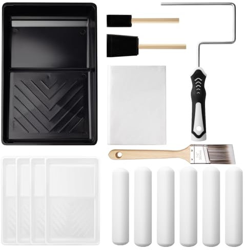 Mister Rui 16pcs Farbe Roller Kit, 6 Farbe Rollen, 6 Zoll Schaumstoff Farbe Roller Kit, Farbe Tray und Einweg-Liner, Pinsel, Malerei Werkzeuge für Haus Malerei und Renovierung