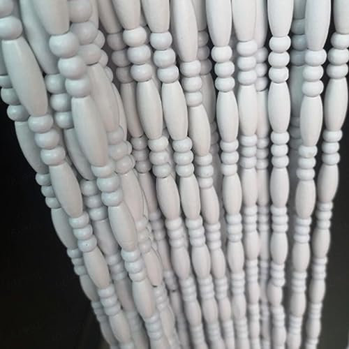 Wood Beaded Curtains for Retro Decor Hanging String Bead Curtains with Fly Screen for Bedroom Living Room Balcony Patio Kitchen Doorway White 80×230cm