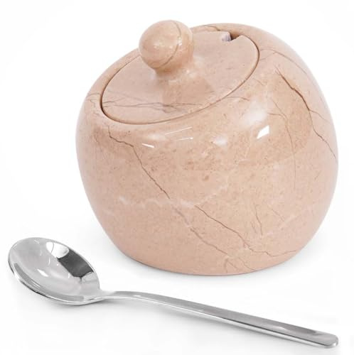 Saliera in marmo Verona, con coperchio e cucchiaio, 7,6 cm, in pietra naturale e contenitore per spezie, da cucina, accessorio decorativo di lusso per la casa