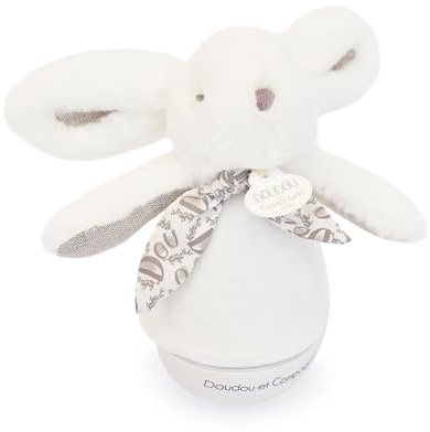 Doudou et Compagnie – Nachtlicht mit Musik, Culbuto, Kaninchen, weiß, für Babys – Kuscheltier mit weicher Melodie – gedämpftes Licht für ruhige Nacht – Geschenkidee zur Geburt – DC4196