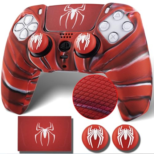 YoRHa Rutschfeste Silikon-Schutzhülle für PS5-Controller mit Thumbstick-Kappen * 2 & Aufkleber * 1 Spinne