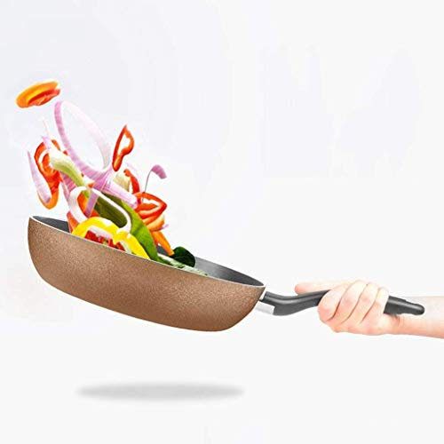 CCYENG Casserole Wok 28CM Poêle Wok Frit avec Couvercle en Verre Antiadhésive Classique pour Griller du Bacon, du Steak et des Viandes, Casserole avec Couvercle Poêle à Frire Sécuritaire