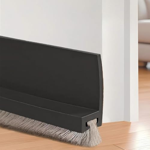 Midslinee 100cm Schwarz Türdichtung Unten mit Türbesen | Bodenabdichtung mit Bürste, Bürstendichtung Dichtung, Dichtungsband für Türen, Dichtung Selbstklebend, Emenfengtiao