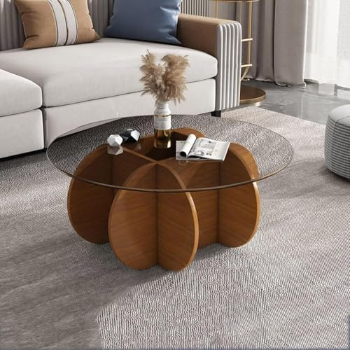 Meedlopia Couchtisch Glas Durchsichtig Couchtische Wohnzimmer Modern Wohnzimmertisch mit Holz Füße Ausgefallene Glastisch Couch, Moderner Vintage-Beistelltisch für Wohnzimmer, Homeoffice