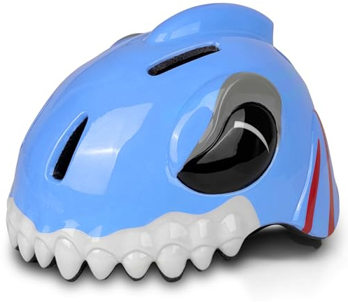 Casco Patinete Bicicleta Niño - Casco de Tiburones Animal 3D Ligero y Ajustable, para Multideporte Ciclismo Patines Patinete Rollerblading Patinaje, Niños y Niñas (Azul, Small)