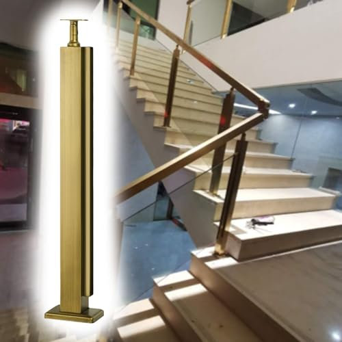 Ringhiera in Vetro Dorato - Sistema di ringhiera per terrazze in Vetro Quadrato ad Alta Resistenza, Colonna Robusta per corrimano da Interno/Esterno per Scale e recinzioni, Altezza 60 cm (23