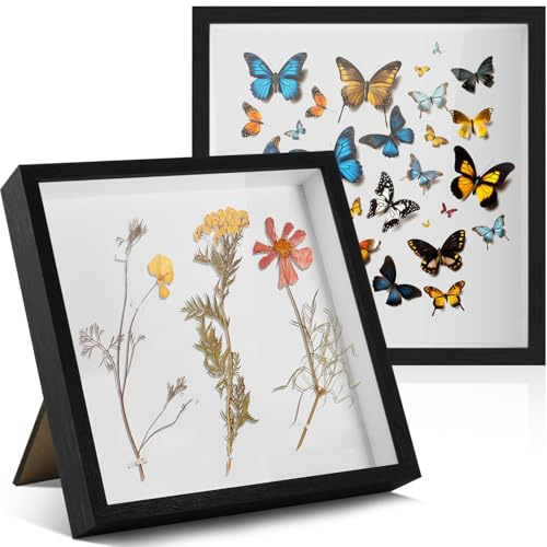 FoiiLiio 2 Stück 3D Bilderrahmen zum Befüllen 30x30cm,3D Rahmen für Objekte Tiefer 3cm,Tief 3D Objektrahmen Hölzern,Bilderrahmen Befüllbar,Shadow Box für Fotos Blumen DIY Kunstwerke,Schwarz