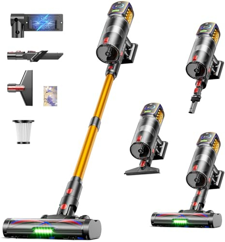 Cordless Vacuum Cleaner,50KPa 600W 65Mins Vacuum Cleaners for Home,Stick Vacuum with LED Display &Anti-tangle Brush and Self-Standing Design,Vacuum Cleaner for Hardwood Floors,Carpet,Pet Hair,Car