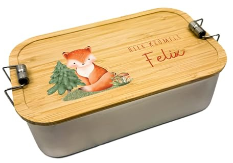 LARIFEE® | Brotdose personalisiert Fuchs, Lunchbox mit Name, Schulanfang, Kindergarten, Einschulung, nachhaltige Vesperdose für Kinder