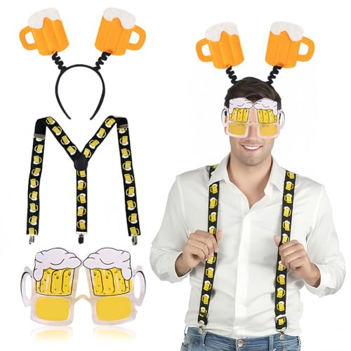 SYTTNUM Bandeau de bière et lunettes de soleil pour la bière - Accessoires pour fête de la bière - Lunettes amusantes - Chapeau bavarois pour femme - Décoration de fête sur le thème de la bière