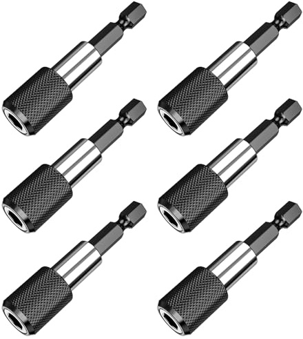 Magnetic Drill Bit Holder,6 PCS Hex Shank with Quick Release Lock 1/4 Inch Hex Shank Impact Driver Extension Bar 60mm Stainless Steel Screwdriver Bit Socket Adapter for Drill Bits
