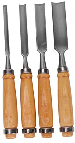 Set di Scalpelli da Intaglio per Legno, 4 Pezzi, Argento | Profilo a Scanalatura Semicircolare, Lame di Spessore Diverso, per Falegnameria e Laboratorio