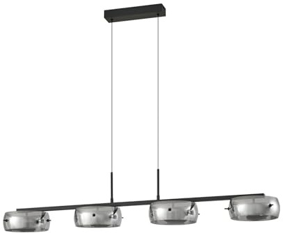 Lucande LED Pendelleuchte Martis dimmbar (Modern) in Schwarz aus Glas (4 flammig,) - Hängelampe Esstischlampe Hängeleuchte Wohnzimmerleuchte