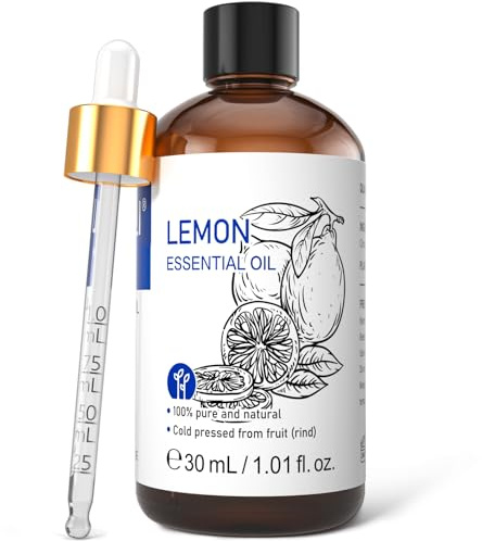 HIQILI Olio Essenziale di Limone, 100% Puro e Naturale, per Pulizia Della Casa, Purificazione Dell'aria, Cura Della Pelle, Può Essere Aggiunto a Spray, Diffusori, Creme - 1.01 Fl Oz