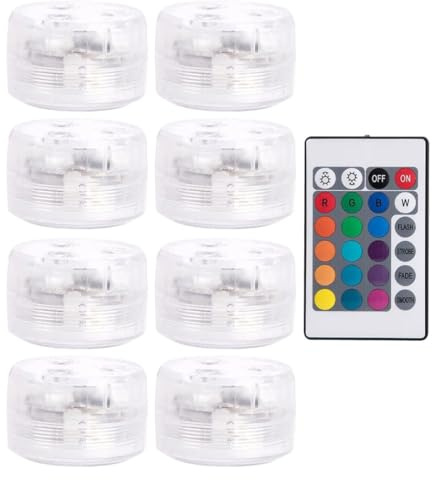 Housoutil 8 Luces LED Sumergibles con Control Remoto para Estanques, Fuentes y Piscinas Impermeables Ip68, Cambio de Color RGB y Regulación de Brillo