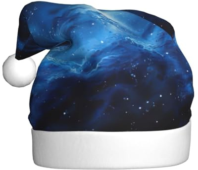 MGGAklp Weihnachtsmütze mit blauem Galaxie-Druck, Weihnachtsmütze für Erwachsene, Weihnachten, Neujahr, Festliches Partyzubehör