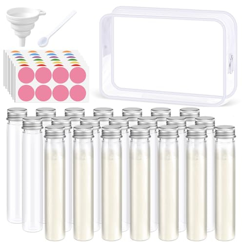 Shinylin 33 Pcs Protein Powder Travel Container Set 21 Pcs 50ml Reusable Powder Supplement Plastic Tubes and Portable Travel Organizer Zip up Bags Funnels Spoon and Labels for Workout Fitness