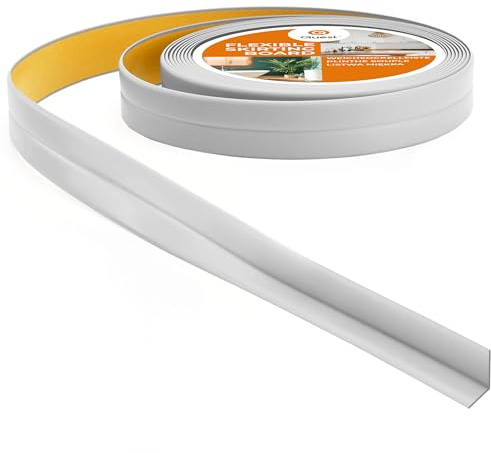 Quest Plinthe Souple Adhésive - 10 mm x 10 mm - 5 mètres - Moulure de finition pour cuisine salle de bain - Ruban d'étanchéité PVC - Flexible Etanche (Gris clair, 5 mètres)