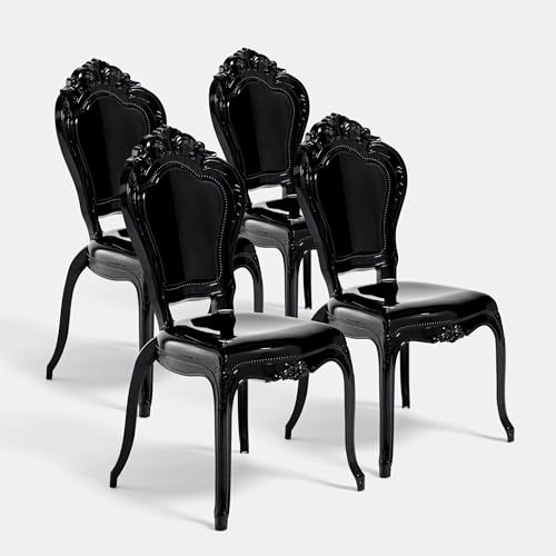 Biscottini Lot de 4 chaises en polycarbonate – Chaise cuisine salon 53 x 50 x 97,5 cm – Fauteuils baroques salle à manger chambre – Fauteuil en plastique d'extérieur moderne cérémonies