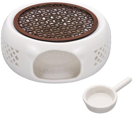 sourcing map Scaldavivande in ceramica, scalda tè in ceramica con cuscinetto in lega, supporto per riscaldare caffè, latte, acqua, riscaldamento, uso per riscaldare i piatti, design bianco con