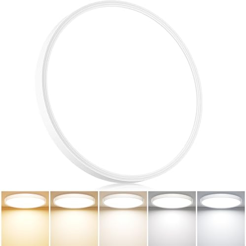 Swoieltr Deckenlampe LED Deckenleuchte Flach Rund mit 5 Farben-3000/3500/4000/5000/6500K, Ø30cm 24W 2745LM IP44 Wasserfest Badezimmer Lampe, Badlampe Decke Küchenlampe für Küche Bad Schlafzimmer Flur