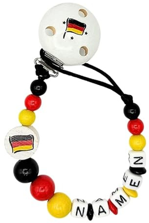 Nuckelkette mit Namen  DEUTSCHLAND FLAGGE FAHNE  Schwarz Rot Gelb/Baby/Unisex/Personalisiert/HANDMADE