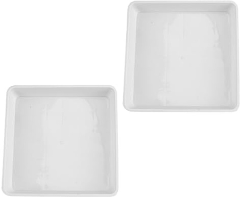 LALAFINA Lot de 2 Soucoupes Carrées 40x40 pour Pot de Fleurs, Plateau de Drainage en Plastique Blanc, Léger, Résistant aux Fuites, pour Jardin et Maison