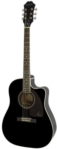 Epiphone AJ-220SCE Solid Top Cutaway Akustische/Elektrische Gitarre (Ebenholz Lack, Mahagoni Hals, Palisander Griffbrett, 25.5 Mensur)